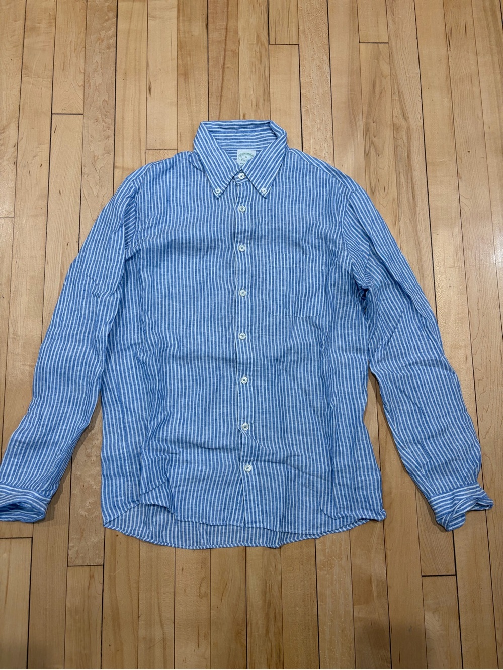 Brooks Brothers linen button down shirt (blue striped)
